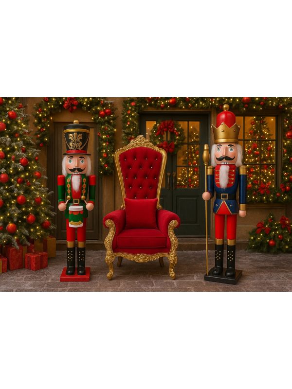 Fauteuil de Père Noël en bois doré et velours rouge – 1,80 m