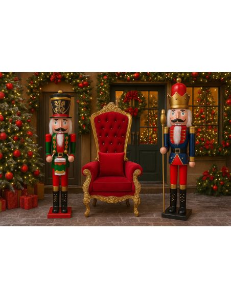 Fauteuil de Père Noël en bois doré et velours rouge – 1,80 m