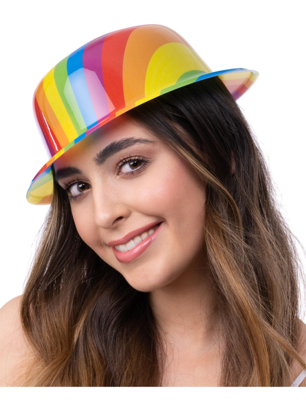 Chapeau Melon Arc-en-Ciel – Plastique Rigide – Spécial Fête & Pride