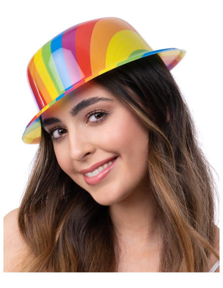 Chapeau Melon Arc-en-Ciel – Plastique Rigide – Spécial Fête & Pride