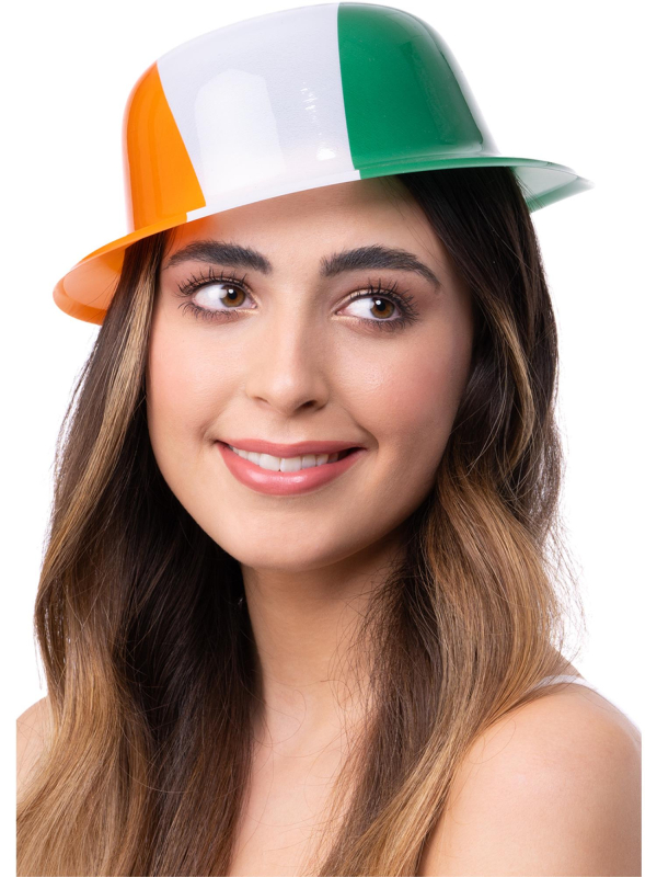 Chapeau Melon Irlande – Plastique Tricolore Vert Blanc Orange – Saint-Patrick