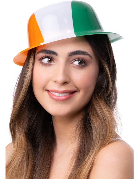 Chapeau Melon Irlande – Plastique Tricolore Vert Blanc Orange – Saint-Patrick