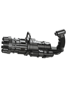 Pistolet à Bulles Gatling Noir avec Plateau et Recharge – Jouet Amusant pour Enfants