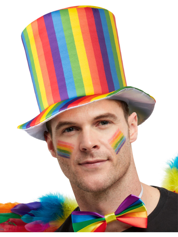 Chapeau haut-de-forme à rayures arc-en-ciel de luxe Pride
