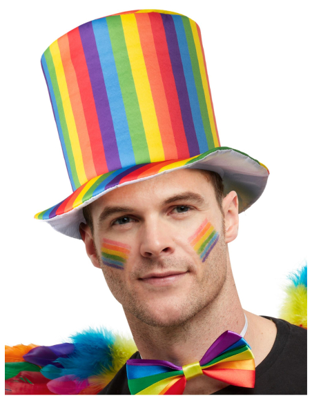 Chapeau haut-de-forme à rayures arc-en-ciel de luxe Pride