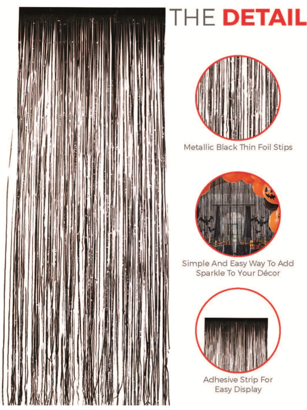 Rideau Scintillant Noir Métallisé – 91 x 244 cm – Déco Halloween & Fête
