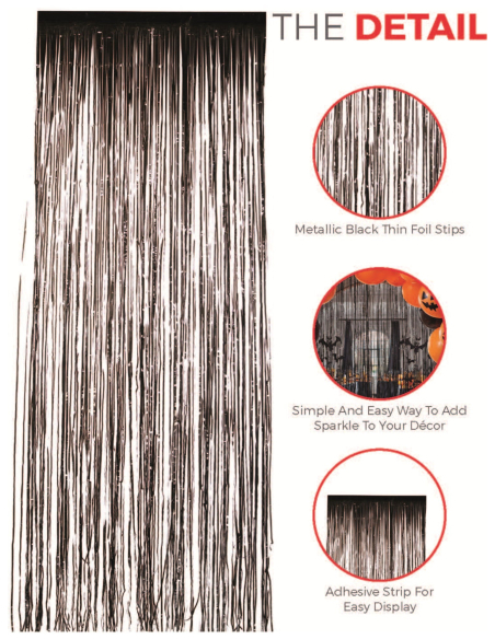 Rideau Scintillant Noir Métallisé – 91 x 244 cm – Déco Halloween & Fête