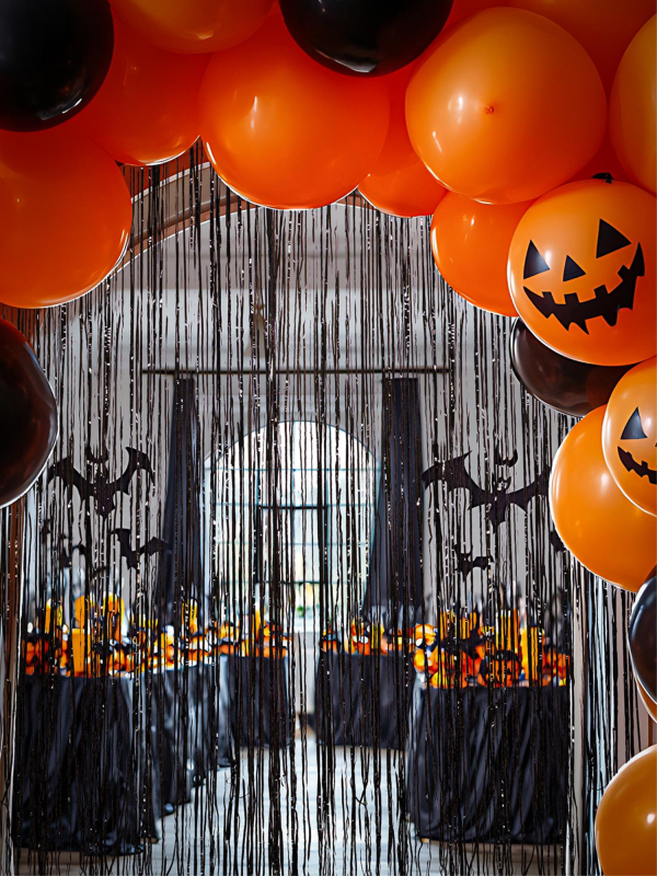 Rideau Scintillant Noir Métallisé – 91 x 244 cm – Déco Halloween & Fête