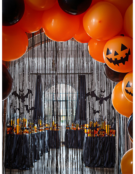 Rideau Scintillant Noir Métallisé – 91 x 244 cm – Déco Halloween & Fête