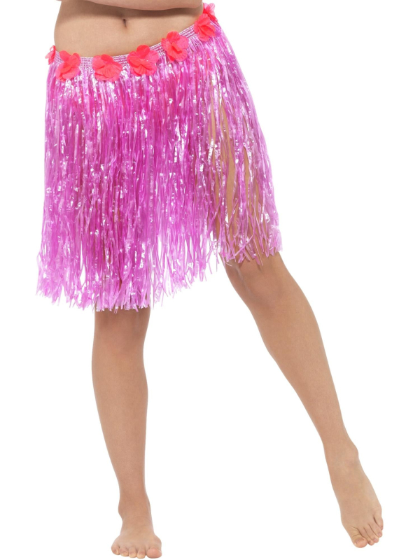 🌺 Jupe Hawaïenne Hula Rose Fluo à Fleurs – Ambiance Îles Garantie !