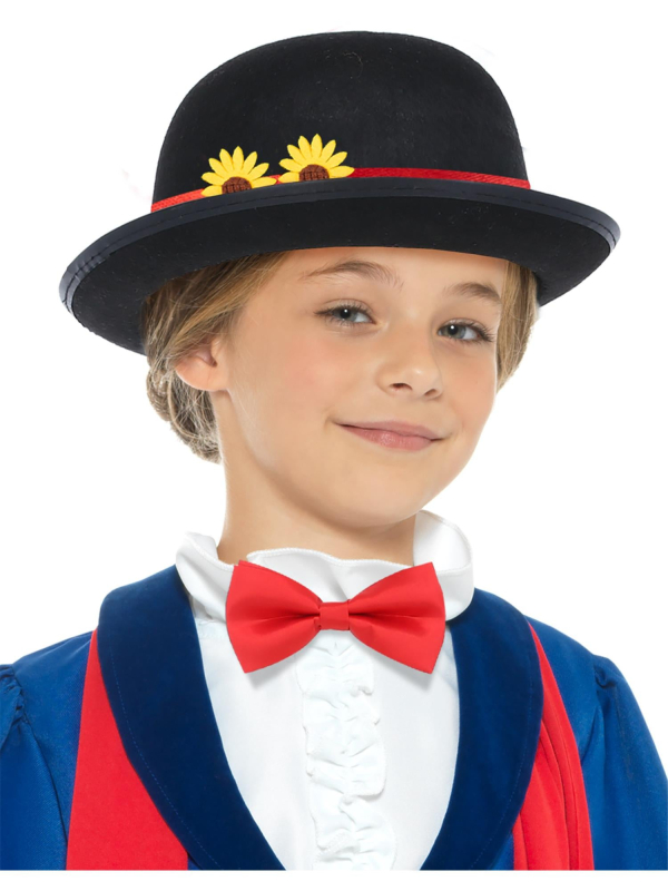 Chapeau haut de forme noir avec fleurs & nœud papillon rouge – Enfant