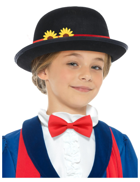 Chapeau haut de forme noir avec fleurs & nœud papillon rouge – Enfant
