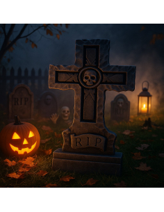 Décoration Pierre Tombale RIP – Croix de Cimetière Halloween 61 cm 2