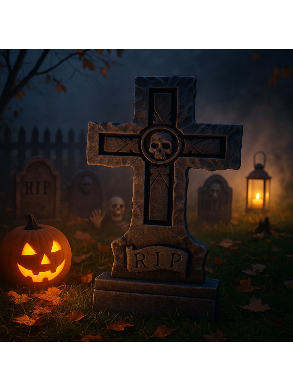 Décoration Pierre Tombale RIP – Croix de Cimetière Halloween 61 cm