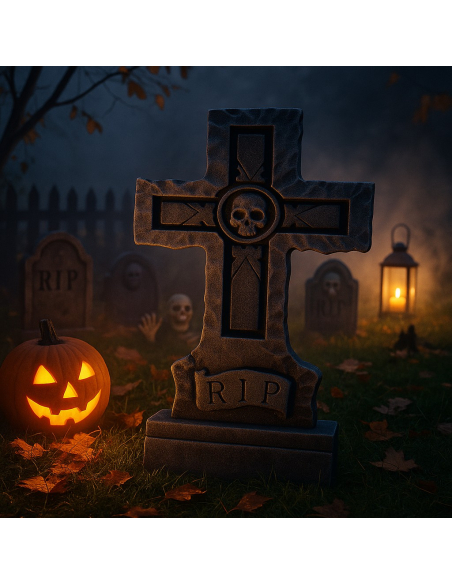Décoration Pierre Tombale RIP – Croix de Cimetière Halloween 61 cm
