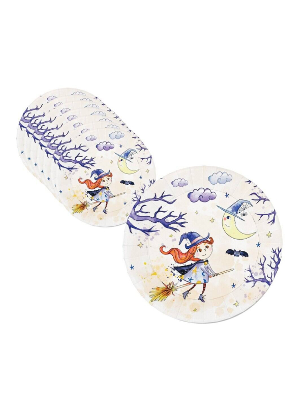 Assiettes en Papier Halloween Petite Sorcière – Lot de 8 (Ø 23 cm)