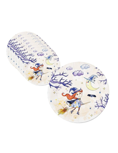 Assiettes en Papier Halloween Petite Sorcière – Lot de 8 (Ø 23 cm)