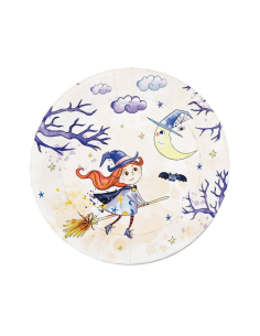 Assiettes en Papier Halloween Petite Sorcière – Lot de 8 (Ø 23 cm)