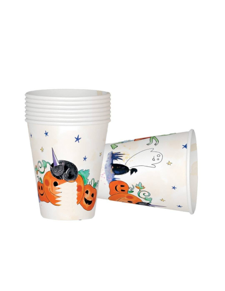 Gobelets en Papier Halloween – Citrouilles & Fantômes Rigolos – Lot de 8