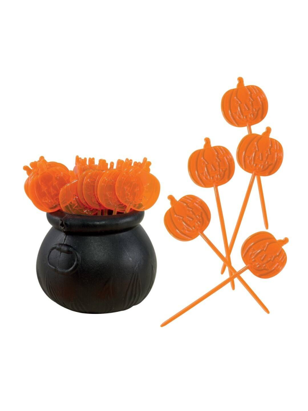 Mini Chaudron Noir avec Piques Citrouille – Déco Halloween Gourmande