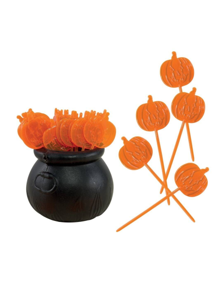 Mini Chaudron Noir avec Piques Citrouille – Déco Halloween Gourmande