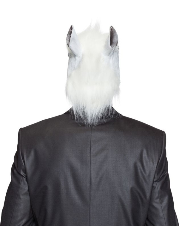 Masque Intégral de Cheval Blanc avec Poils – Latex & Fourrure Synthétique