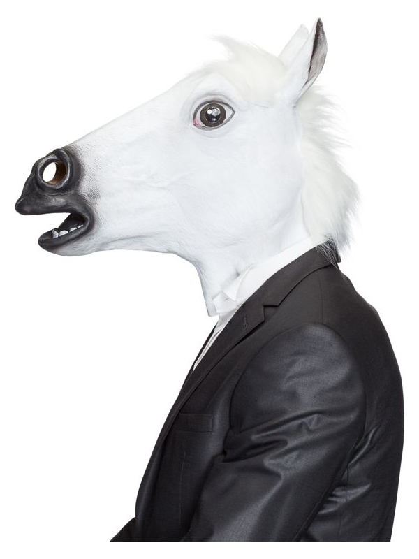 Masque Intégral de Cheval Blanc avec Poils – Latex & Fourrure Synthétique