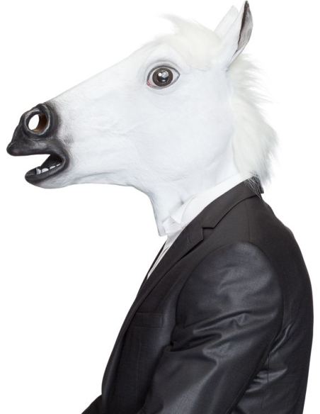 Masque Intégral de Cheval Blanc avec Poils – Latex & Fourrure Synthétique