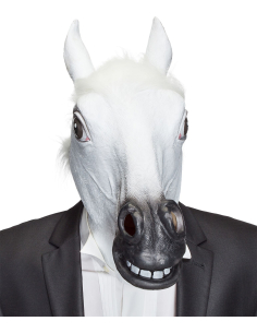 Masque Intégral de Cheval Blanc avec Poils – Latex & Fourrure Synthétique