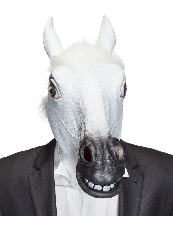 Masque Intégral de Cheval Blanc avec Poils – Latex & Fourrure Synthétique