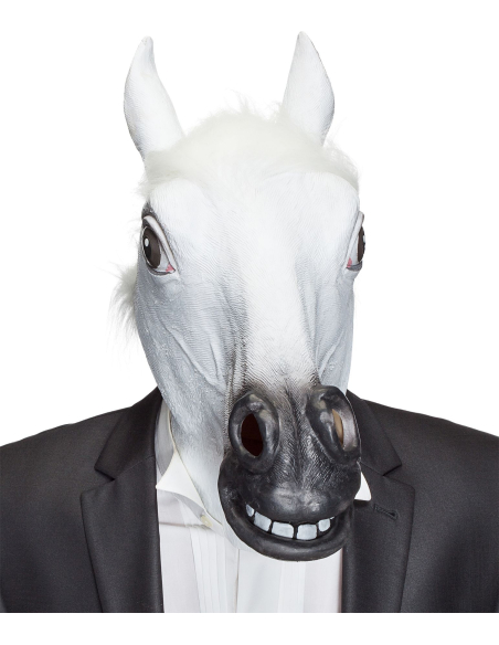 Masque Intégral de Cheval Blanc avec Poils – Latex & Fourrure Synthétique