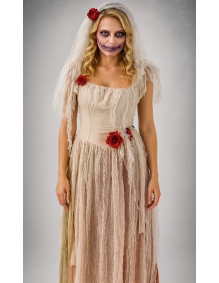 Déguisement Mariée Zombie avec Voile – Robe Lambeaux Effet Vieilli (S à XL)
