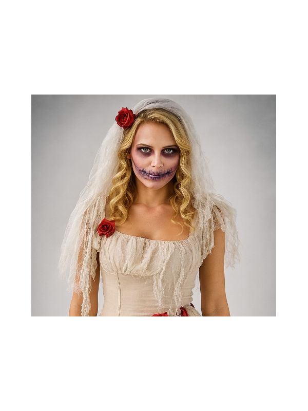 Déguisement Mariée Zombie avec Voile – Robe Lambeaux Effet Vieilli (S à XL)