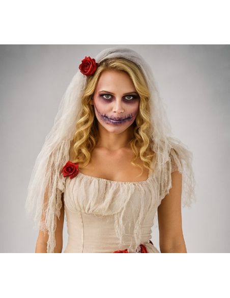 Déguisement Mariée Zombie avec Voile – Robe Lambeaux Effet Vieilli (S à XL)