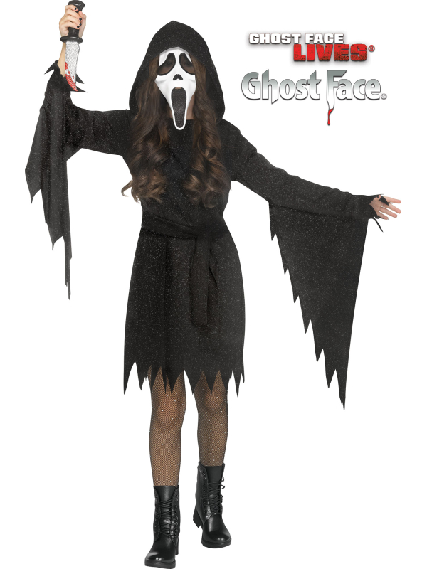 Déguisement Ghost Face® Enfant Noir Scintillant – Costume Officiel Scream™ avec Masque & Robe Pailletée