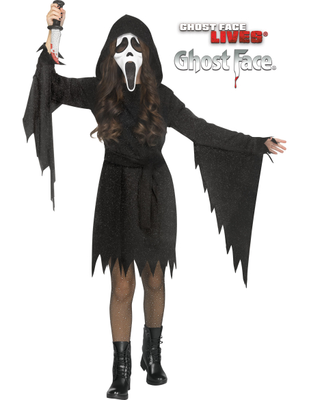 Déguisement Ghost Face® Enfant Noir Scintillant – Costume Officiel Scream™ avec Masque & Robe Pailletée