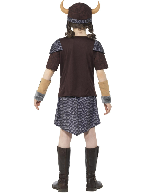 Déguisement de viking pour fille marron 7-9 ans – Haut, jupe, chapeau à cornes et manchettes