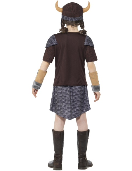 Déguisement de viking pour fille marron 7-9 ans – Haut, jupe, chapeau à cornes et manchettes