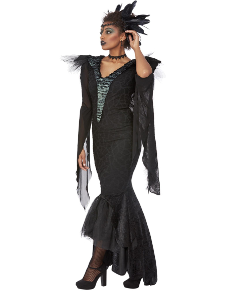 Costume reine des corbeaux de luxe, Noir, Robe, cape et coiffe
