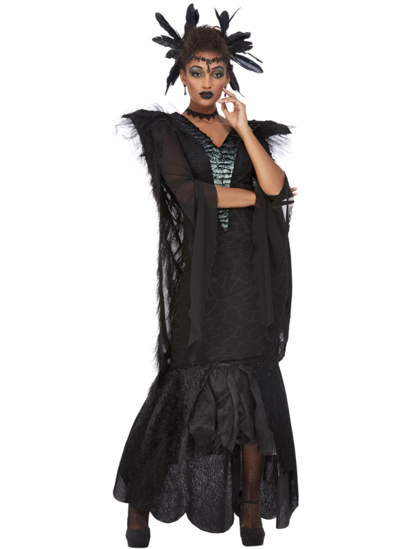 Costume reine des corbeaux de luxe, Noir, Robe, cape et coiffe