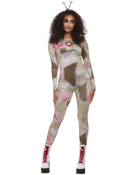 Déguisement Halloween femme sexy et original de poupée vaudou – Combinaison pantalon et serre-tête taille S