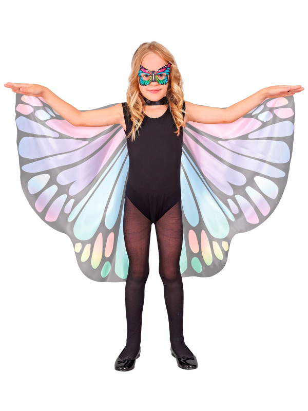 Majestueuses ailes papillon multicolores et masque pour enfant – Accessoire déguisement en tissu 100x70 cm