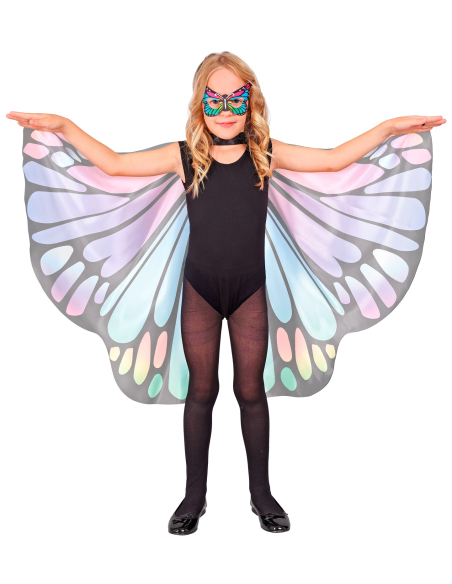 Majestueuses ailes papillon multicolores et masque pour enfant – Accessoire déguisement en tissu 100x70 cm