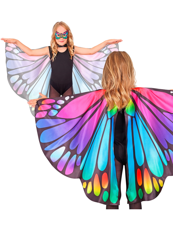 Majestueuses ailes papillon multicolores et masque pour enfant – Accessoire déguisement en tissu 100x70 cm