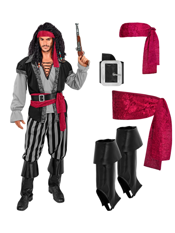 Déguisement de pirate des Caraïbes adulte complet avec accessoires – S, M, L, XL, XXL