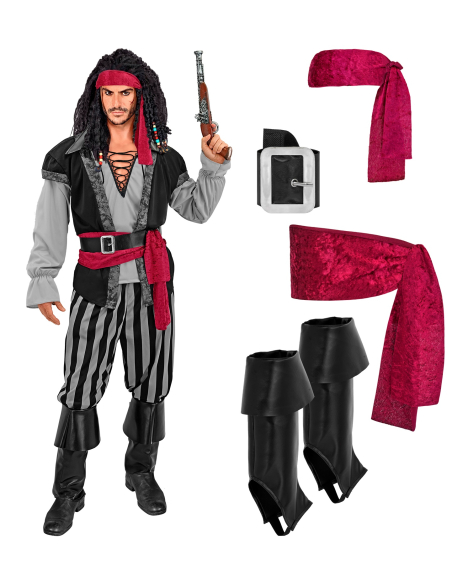 Déguisement de pirate des Caraïbes adulte complet avec accessoires – S, M, L, XL, XXL