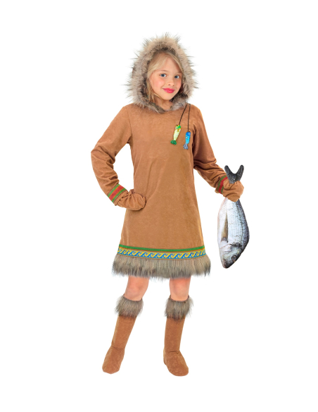 Déguisement Inuit Fille « Esquimau » – Robe à Capuche, Gants et Couvre-Bottes | Tailles 4 à 13 ans