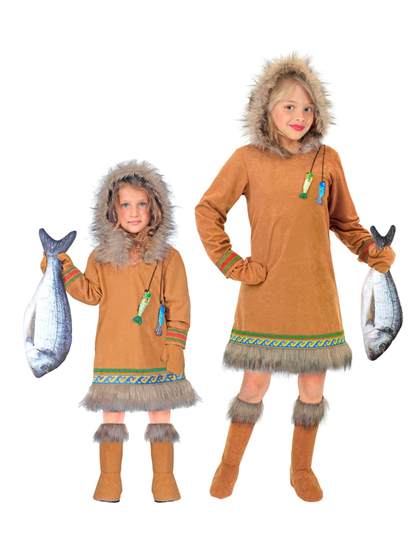 Déguisement Inuit Fille « Esquimau » – Robe à Capuche, Gants et Couvre-Bottes | Tailles 4 à 13 ans
