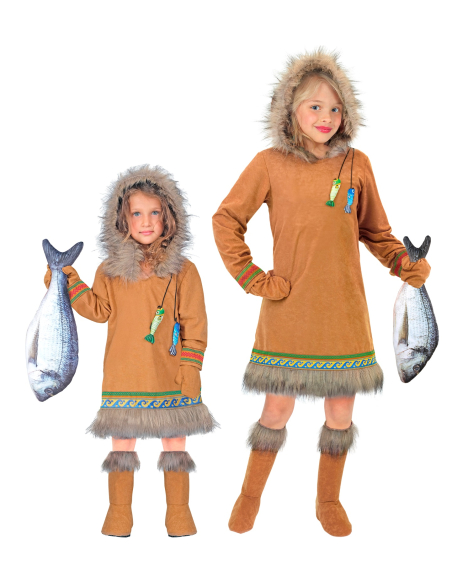 Déguisement Inuit Fille « Esquimau » – Robe à Capuche, Gants et Couvre-Bottes | Tailles 4 à 13 ans