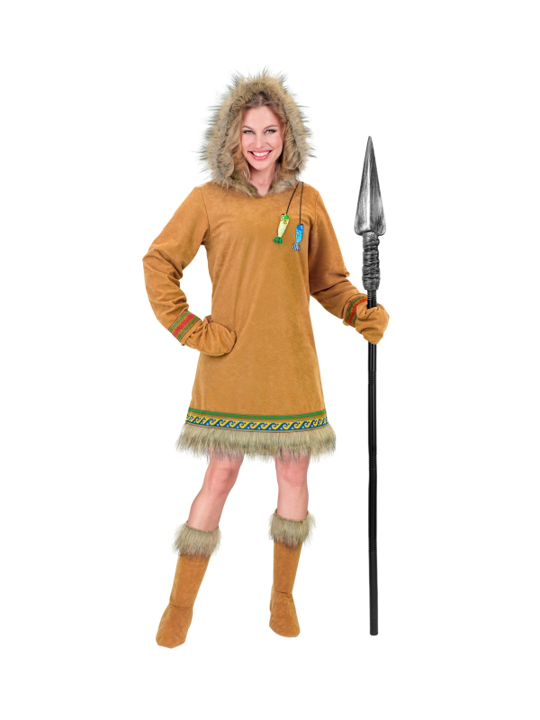 Déguisement Inuit Femme Esquimau – Robe à Capuche, Gants et Bottes, Costume Polaire Chic XS à XL